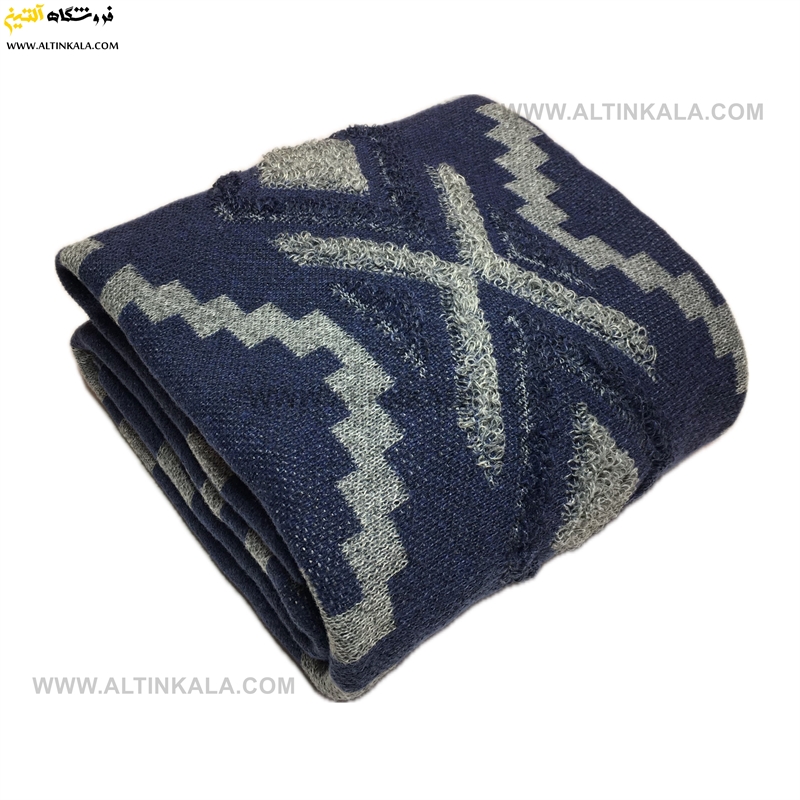 شال مبل بافت (رومبلی) سوپر (تراکم بالا) طرح پانچو سایز 150×200 سرمه ای