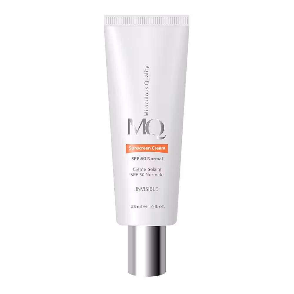 کرم ضد آفتاب بی رنگ +SPF50 ام کیو MQ | مناسب پوست خشک و نرمال | 55ml