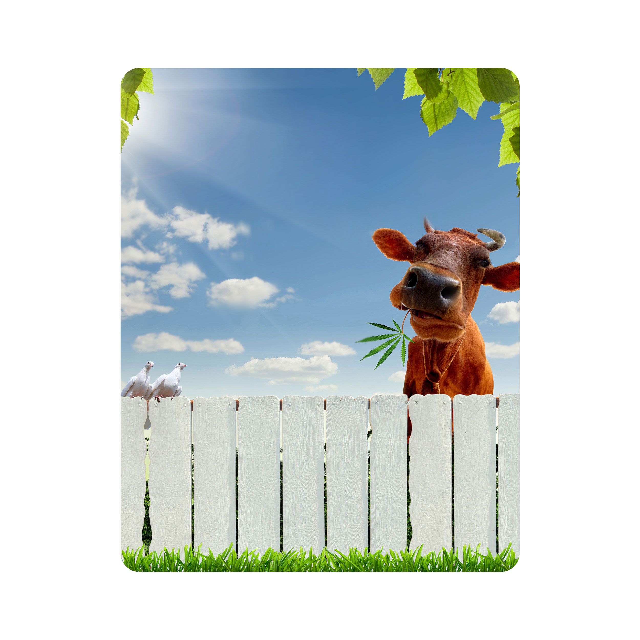 ماوس پد اطلس آبی طرح طبیعت و گاو و کبوتر مدل T2026