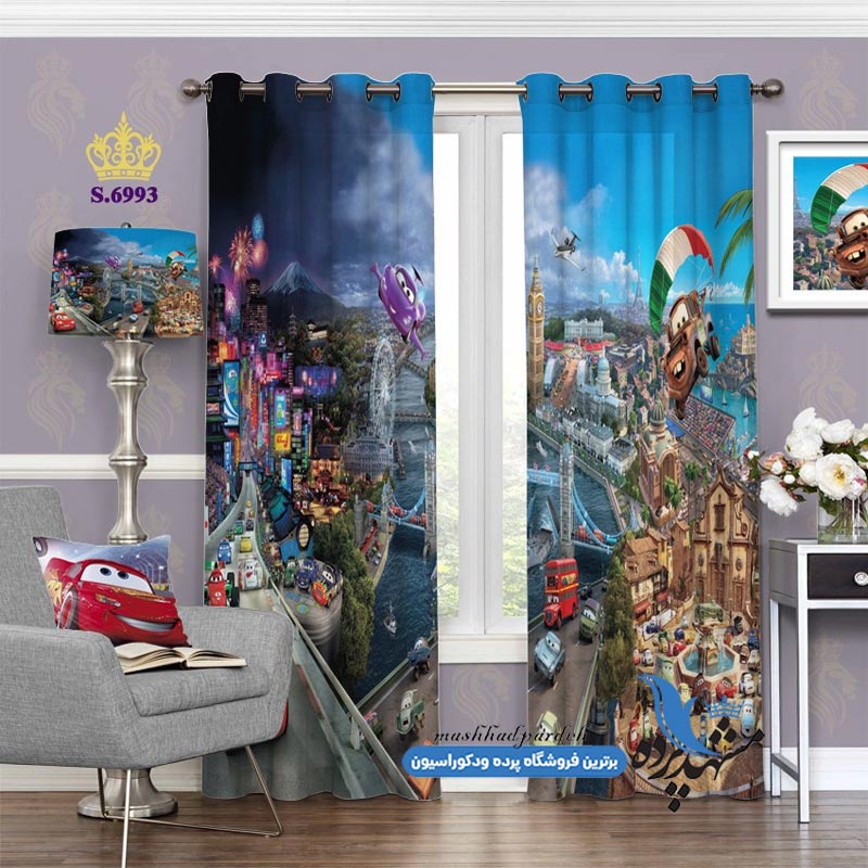 پرده پانچ کودکانه طرح ماشین های مسابقه کد s-6993
