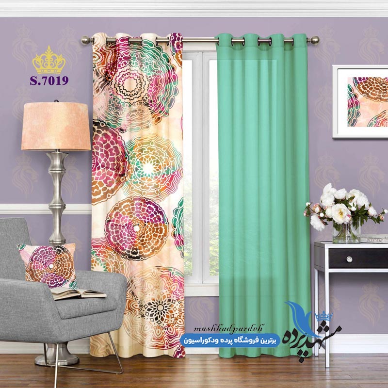 پرده پانچ اسلیمی طرح شمسه زمینه رنگی کد s-7019