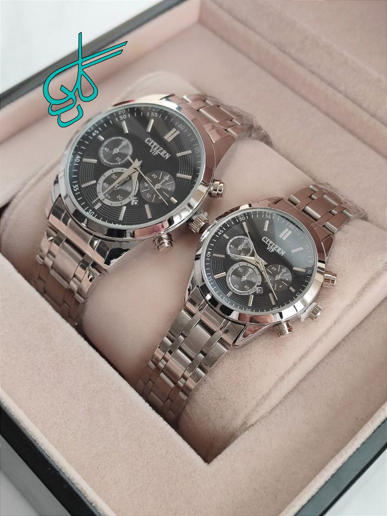 خرید ست ساعت زنانه و مردانه سیتیزن رنگ ثابت تقویم دار با کیفیت دارای رنگ بندی کد 2115632 - ردگل