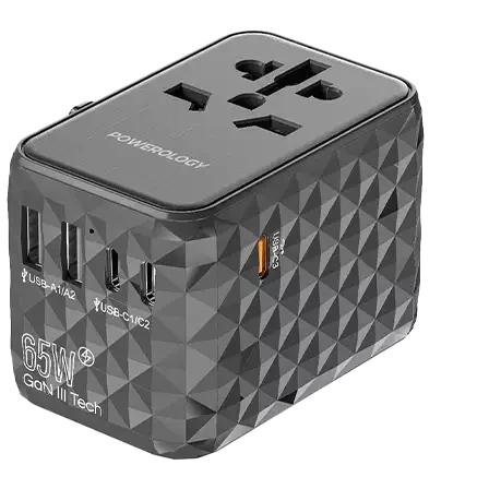 شارژر مسافرتی چند پورت 65 وات یونیورسال پاورولوجی مدل Powerology Universal Multi-Port Travel Adapter PD 65W