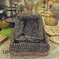 سبد نان و سبزی حصیری جفتی مربع داخل پارچه ای