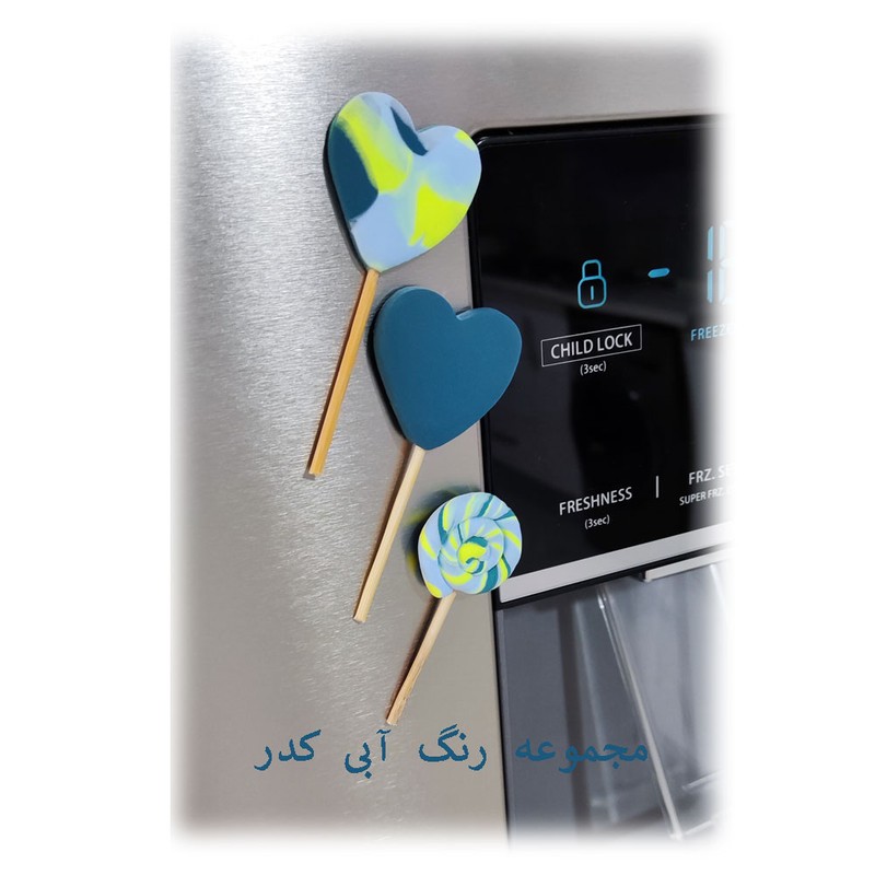 مگنت یخچال آبنبات قلبی و آبنبات چوبی3عددی خمیری آبی  کدر mk178