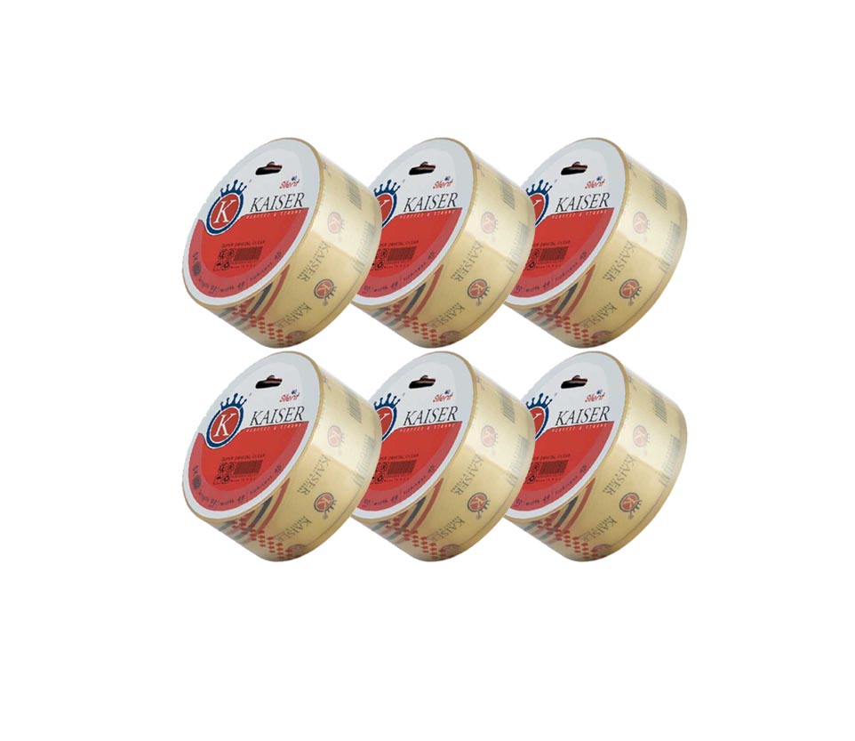 بسته 6 عددی چسب پهن 5 سانتی 90 یارد کایزر مدل بی صدا کد SK102