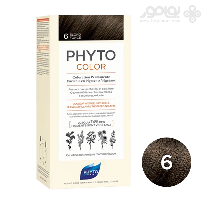 کیت رنگ موی بدون آمونیاک فیتو شماره 6 رنگ بلوند تیره حجم 50 میل