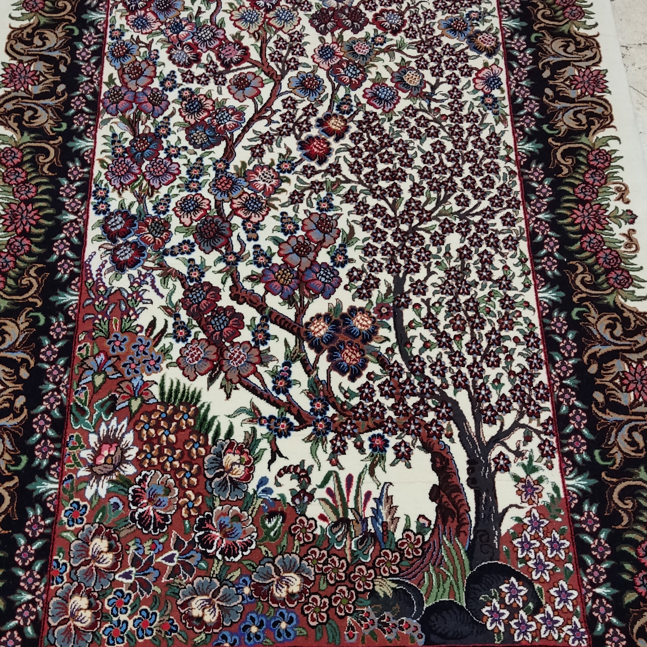 فرش دستبافت 3متری کرک قم. طرح درختی ریز بافت. نو آکبند 