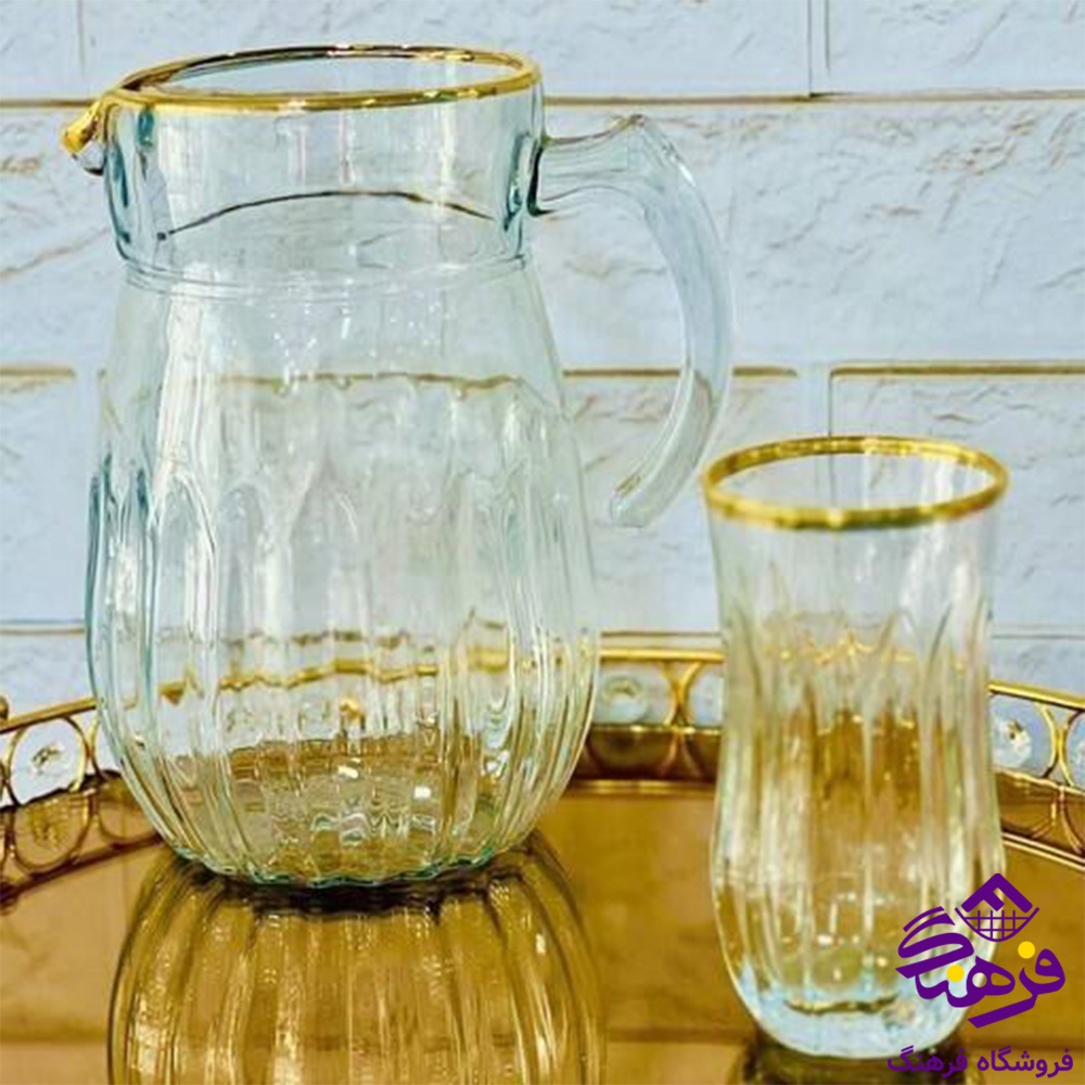 پارچ و لیوان فرچیا نوری لب طلا