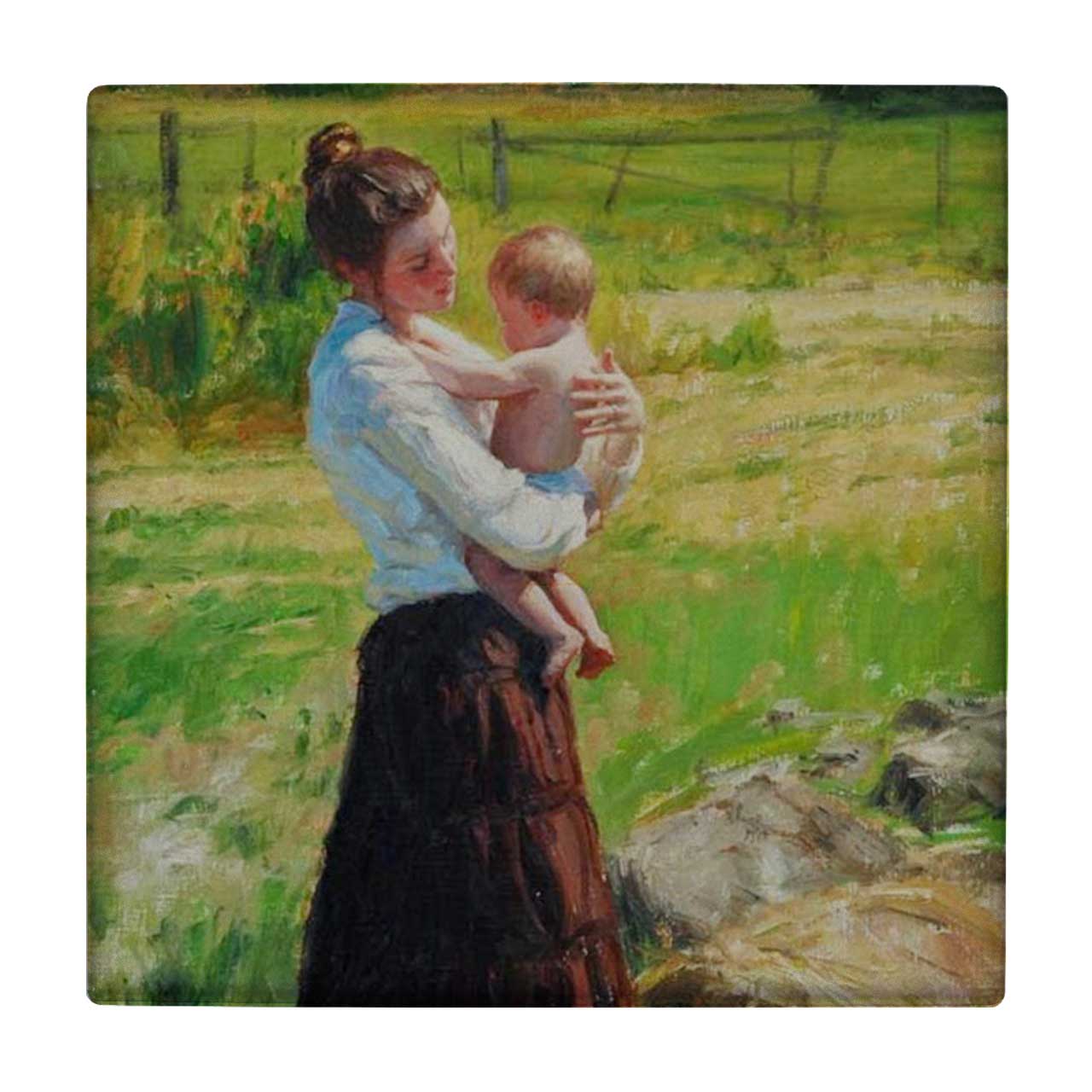 کاشی کارنیلا طرح نقاشی مادر و کودک و مزرعه مدل لوحی کد klh990