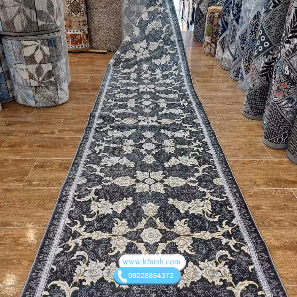 فرش کناره طرح افشان دودی طلاکوب