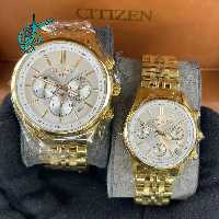 خرید ست ساعت زنانه و مردانه سیتیزن VIP سه موتوره فعال موتور ژاپن رنگ ثابت طلایی صفحه سفید کیفیت عالی کد 2115786 - ردگل