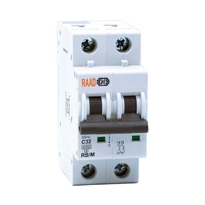 کلید مینیاتوری 2 پل 32 آمپر RB-M-2P-C32-6KA رعد