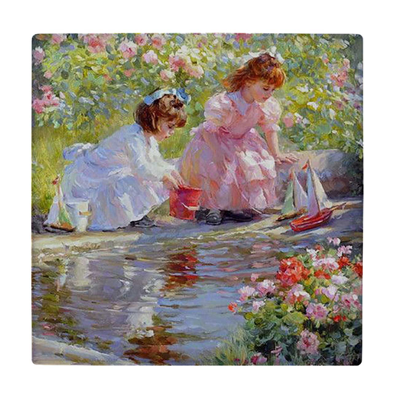 کاشی کارنیلا طرح نقاشی دختر بچه ها و برکه آب کد wkk1757