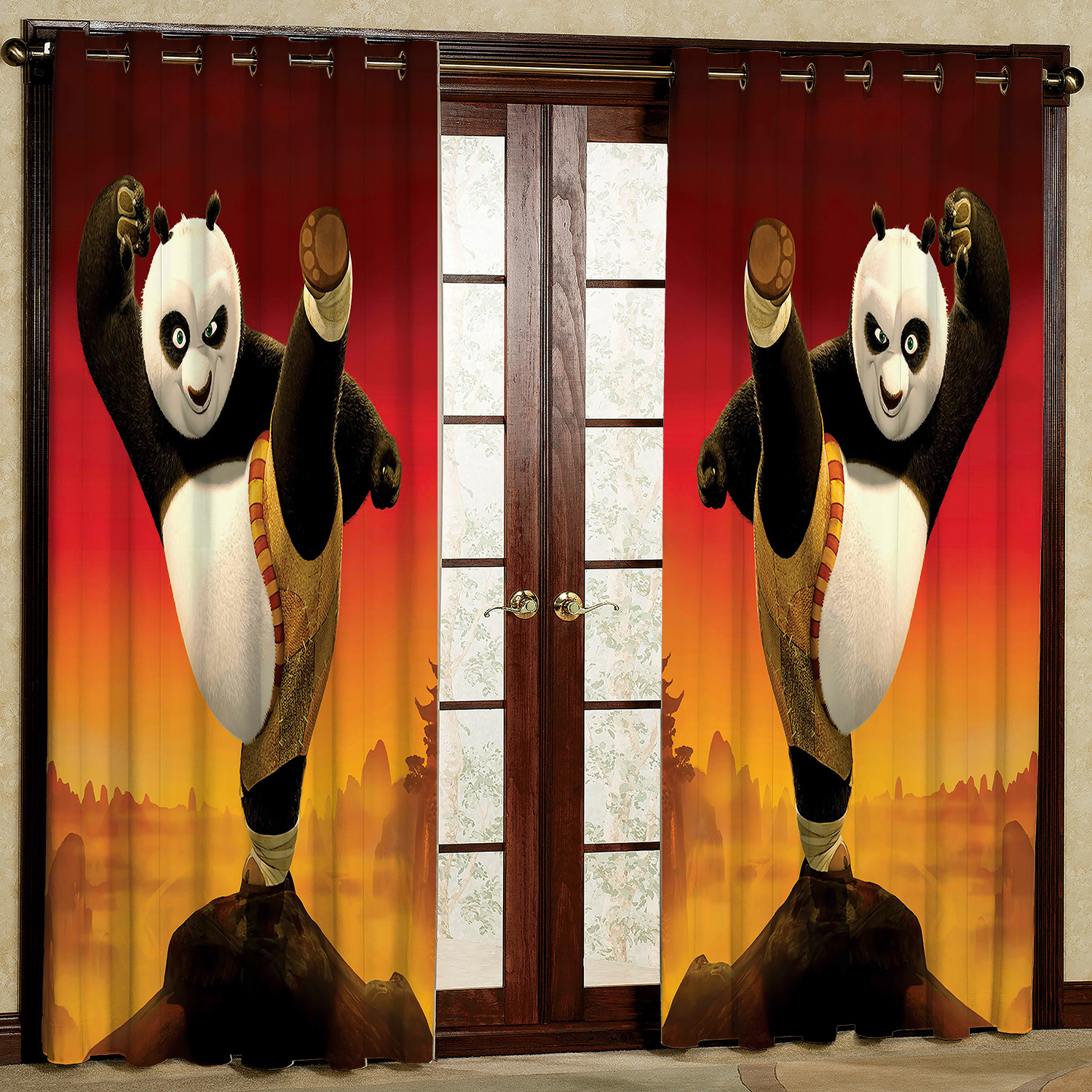  پرده مدل پاندای کونگ فو کار مخمل پانچی کد 932 سایز 140x280 سانتی متر