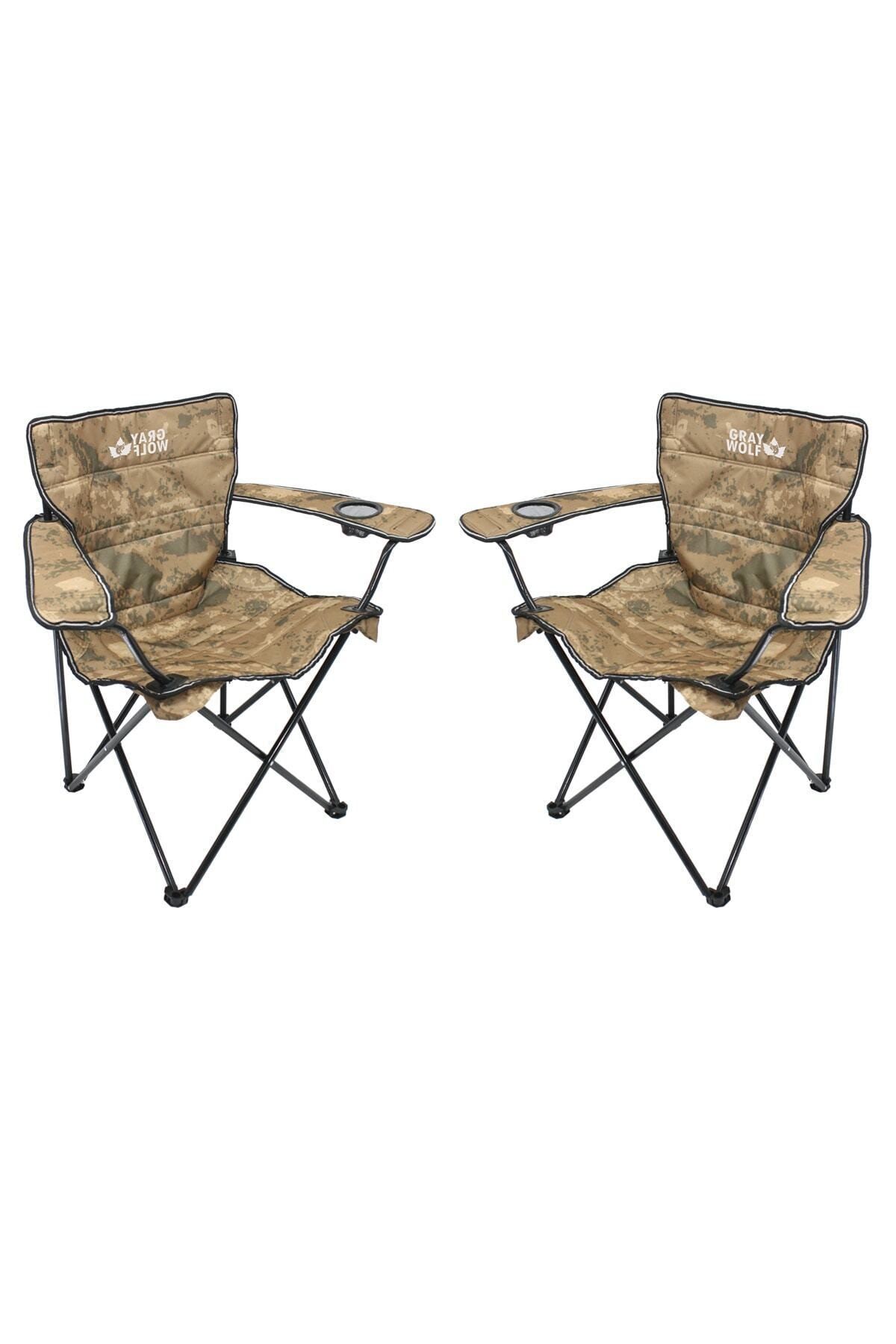 صندلی کمپ چند رنگ مردانه و زنانه کمپینگ لوکس با فنجان های تاشو استتار 2 قطعه GRAY WOLF