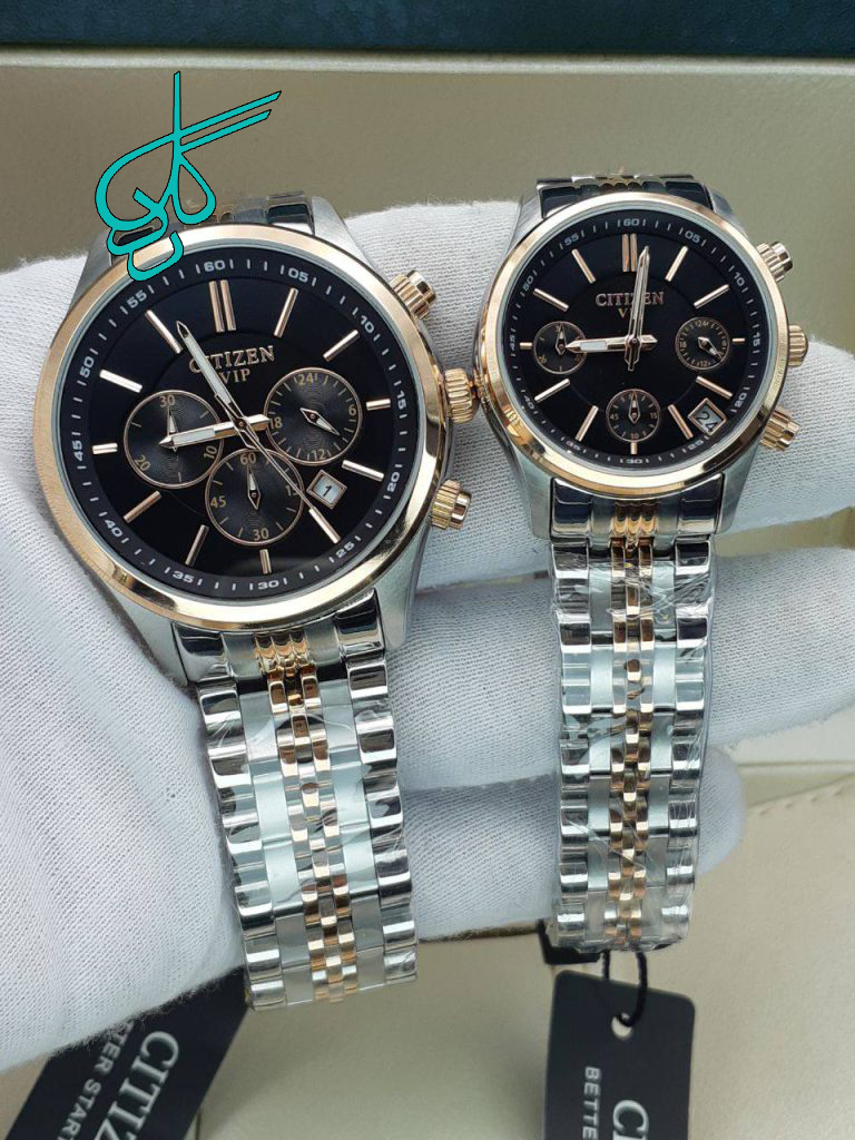 خرید ست ساعت زنانه و مردانه ستیزن سه موتوره فعال موتور ژاپن کیفیت عالی جنس استیل رنگ ثابت کد 2115526 - ردگل