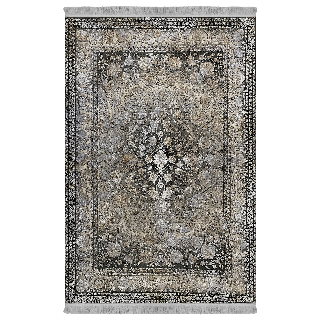 فرش ماشینی سیزان طرح وینتیج کد 70017 زمینه ذغالی