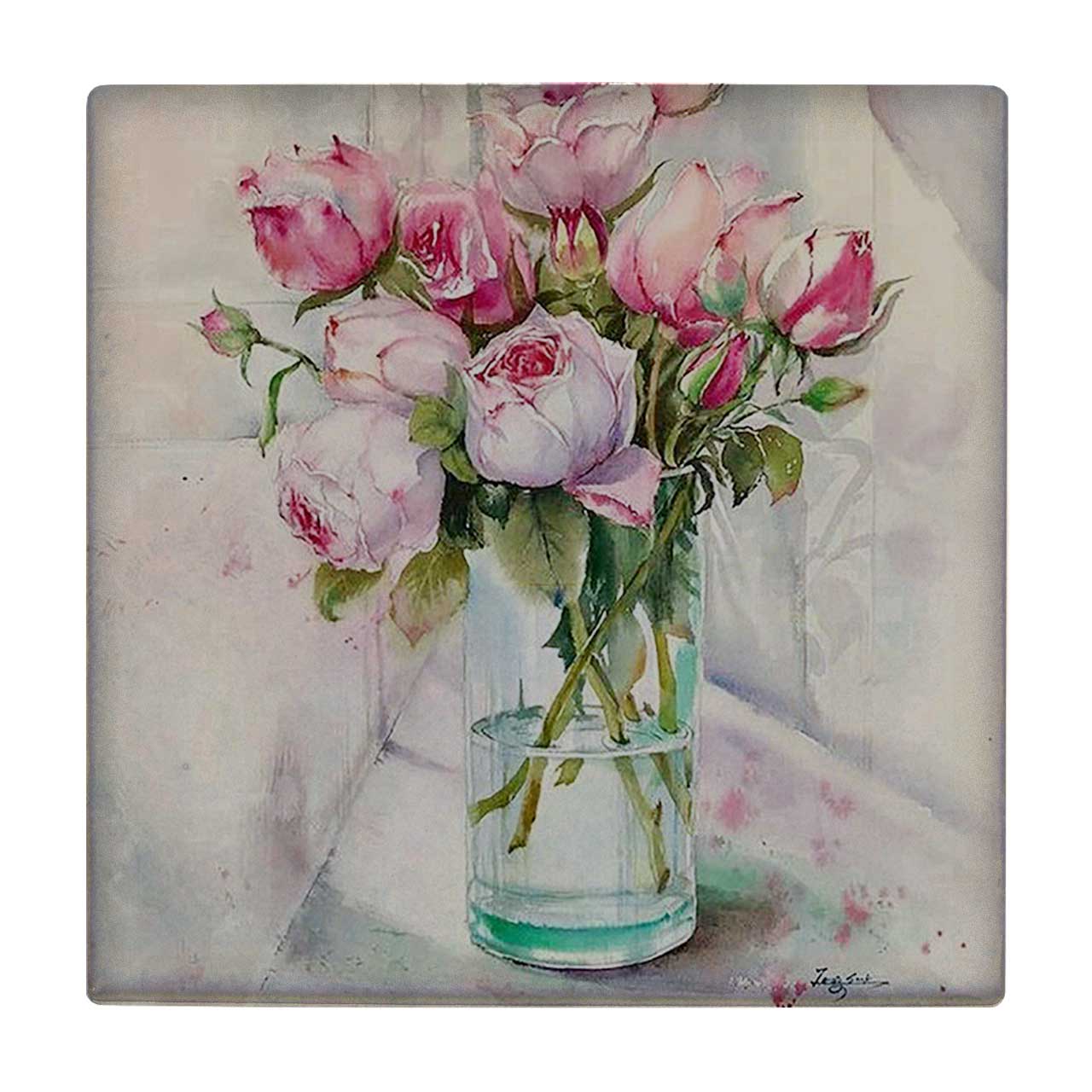 کاشی کارنیلا طرح نقاشی گل های رز در آب مدل لوحی کد klh638