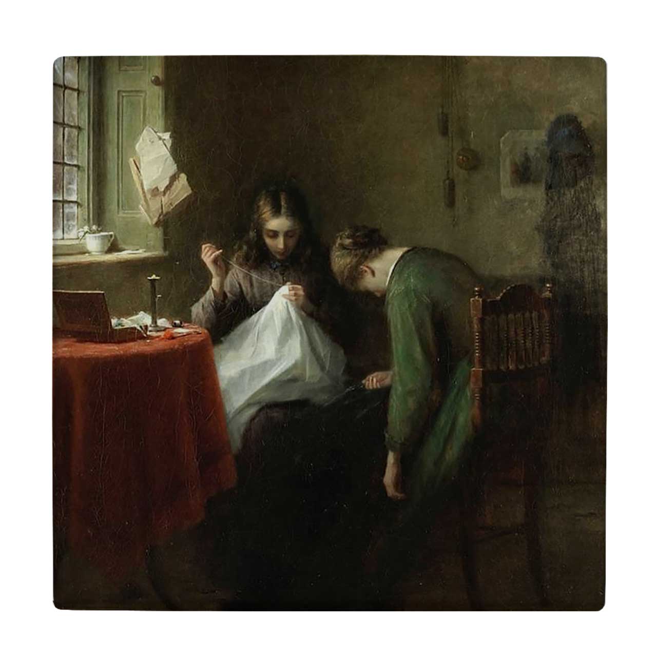  کاشی کارنیلا طرح نقاشی بانوی خیاط کد wkk595