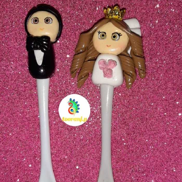 قاشق استیل و سر قاشقی خمیری مدل عروس داماد