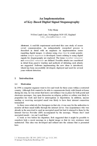 خرید و دانلود نسخه کامل کتاب An Implementation of Key-Based Digital Signal Steganography