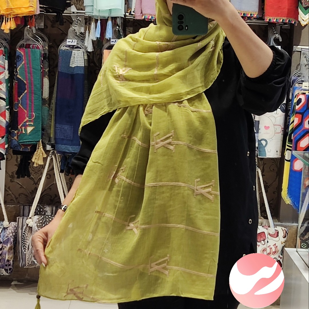 شال نخی تافته گلدوزی وارداتی منگوله دار