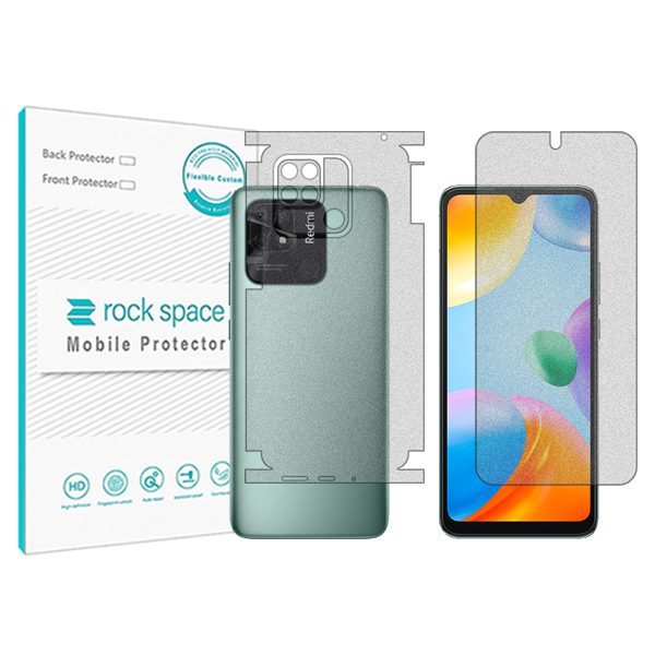 گلس صفحه نمایش و پشت گوشی شیائومی Redmi 10C مدل نانو هیدروژل مات برند راک اسپیس کد MS