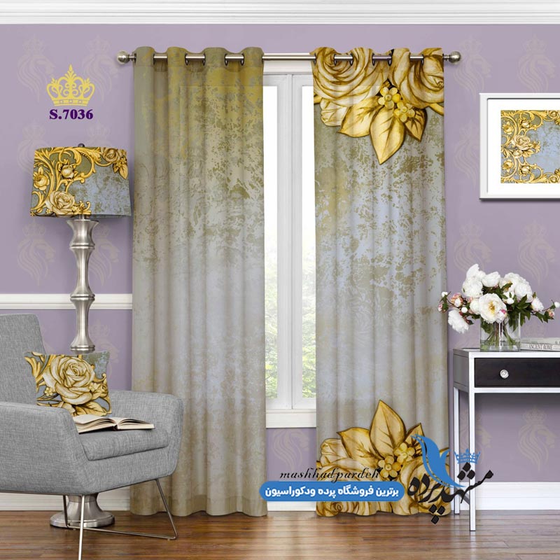 پرده پانچ پذیرایی طرح حاشیه گلدار کد s-7036