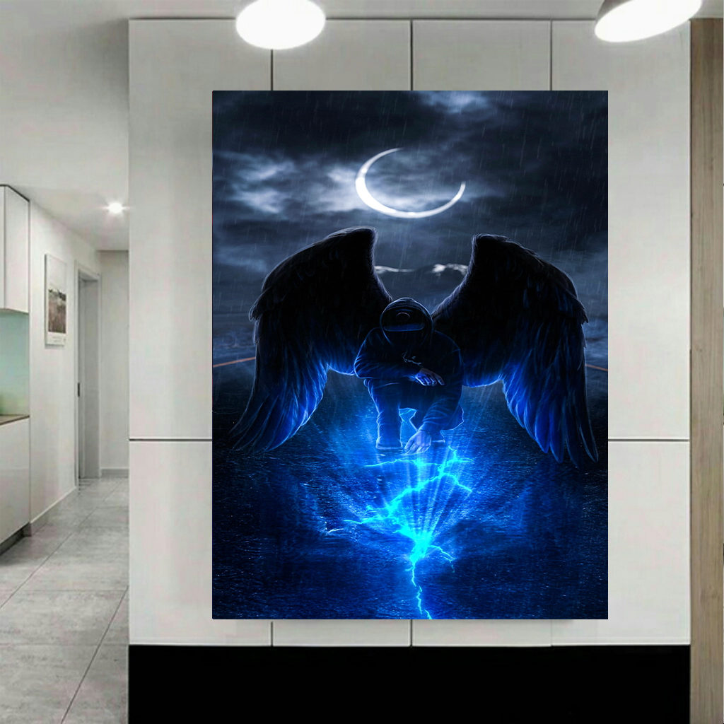 تابلو بوم طرح فرشته و ماه مدل Blue Light کد AR2400