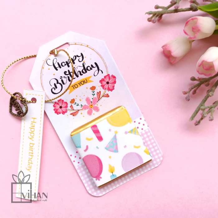 گیفت شکلات مربعی تبریک تولد همراه با تگ و آویز 