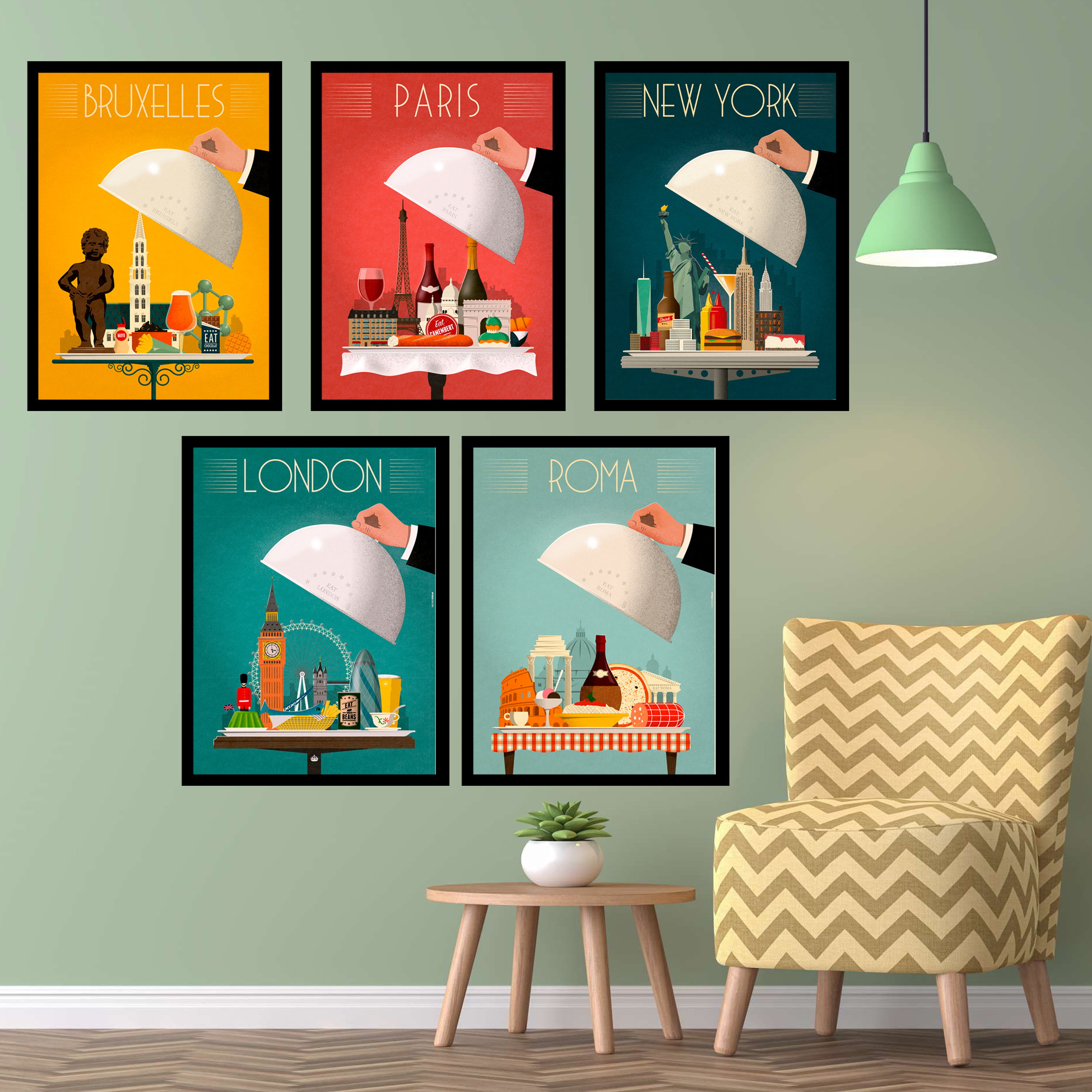 تابلو مدل شهرهای دنیا پاریس روم بروکسل لندن و نیویورک کد LAG-5001 مجموعه 5 عددی