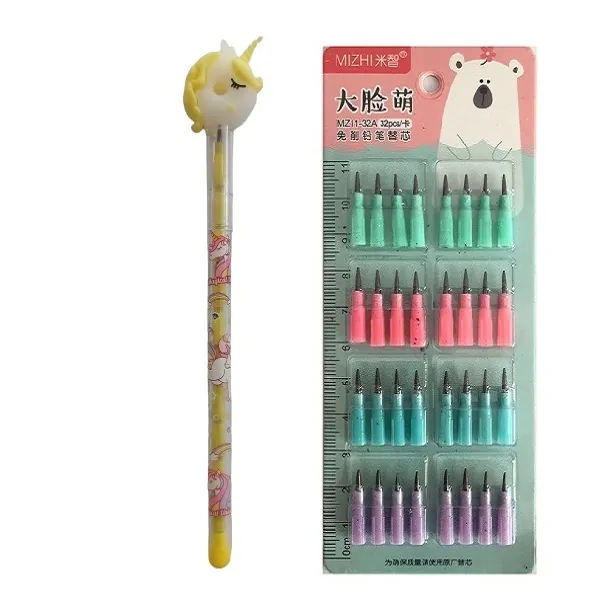 مداد فشنگی مدل دونات تک شاخ  به همراه نوک بسته 32 عددی