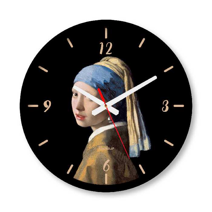 ساعت دیواری بزرگ راویتا طرح نقاشی دختری با گوشواره های مروارید کد 3553