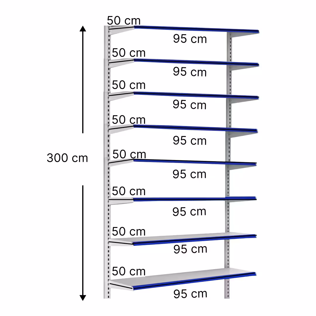 خرید و قیمت قفسه هایپری دیواری 8 طبقه 50x95 ارتفاع 300 - قفسه‌بندی وکیلی