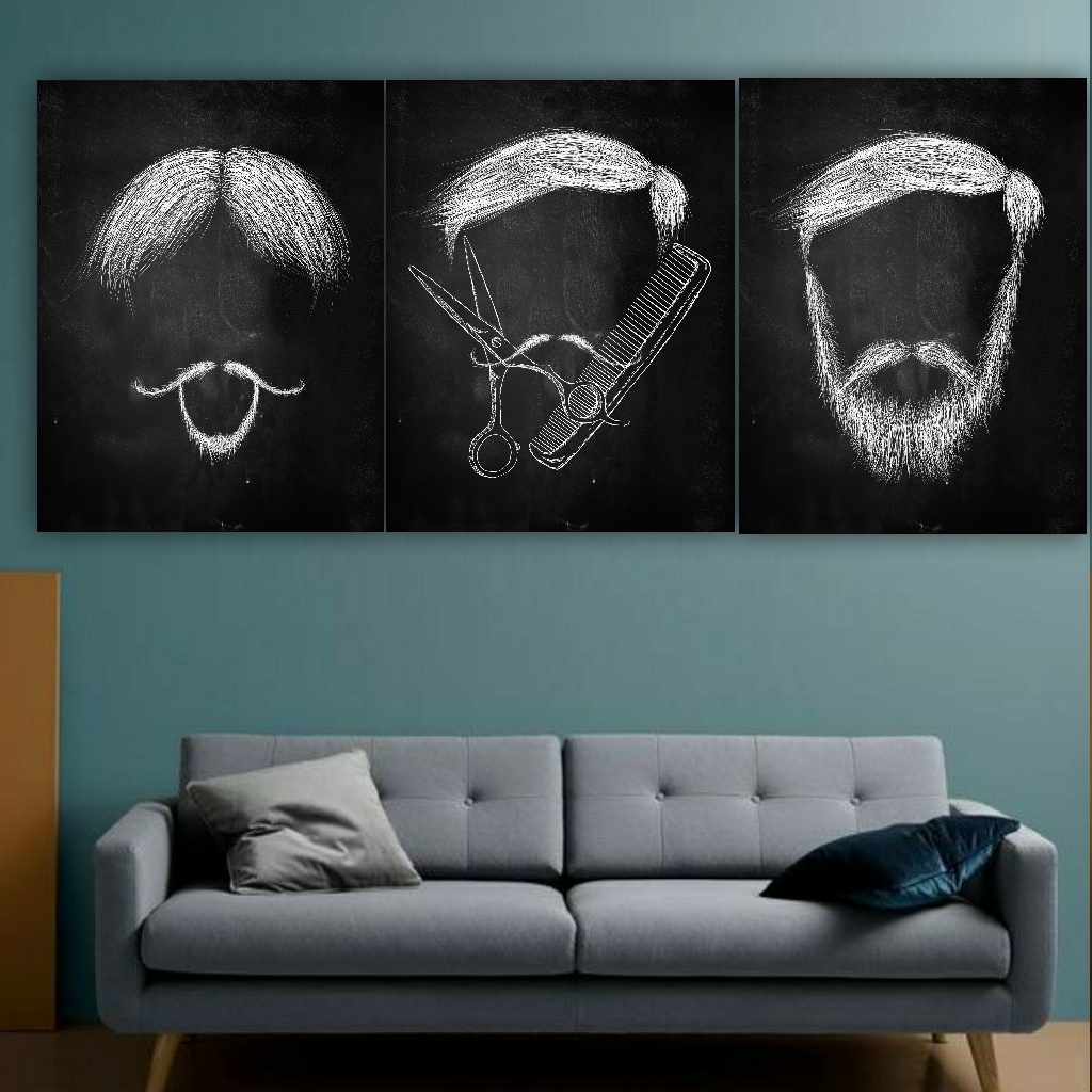 تابلو بوم طرح آرایشگاه مردانه کد c25 مجموعه 3 عددی