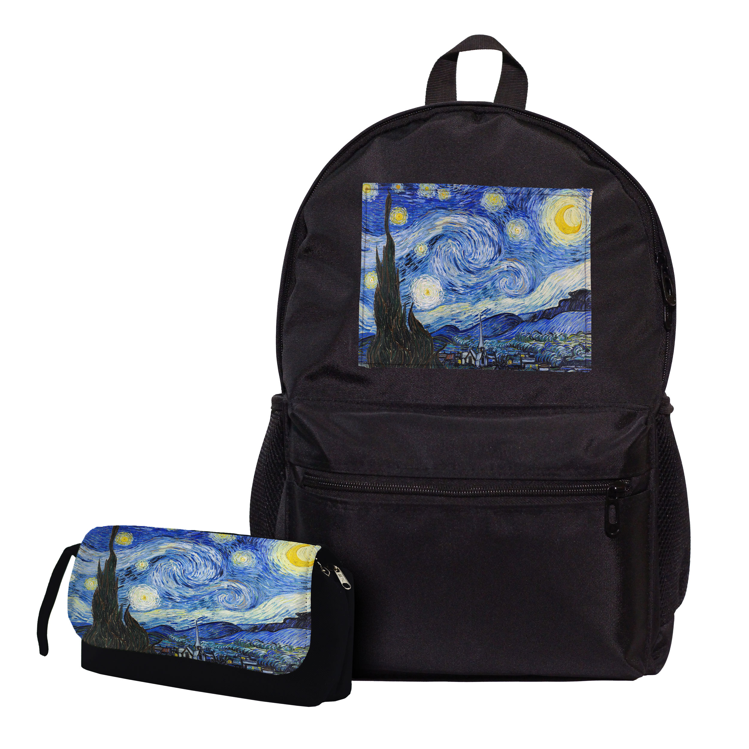 کوله پشتی طرح نقاشی ونگوگ کد شب پر ستاره به همراه جامدادی
