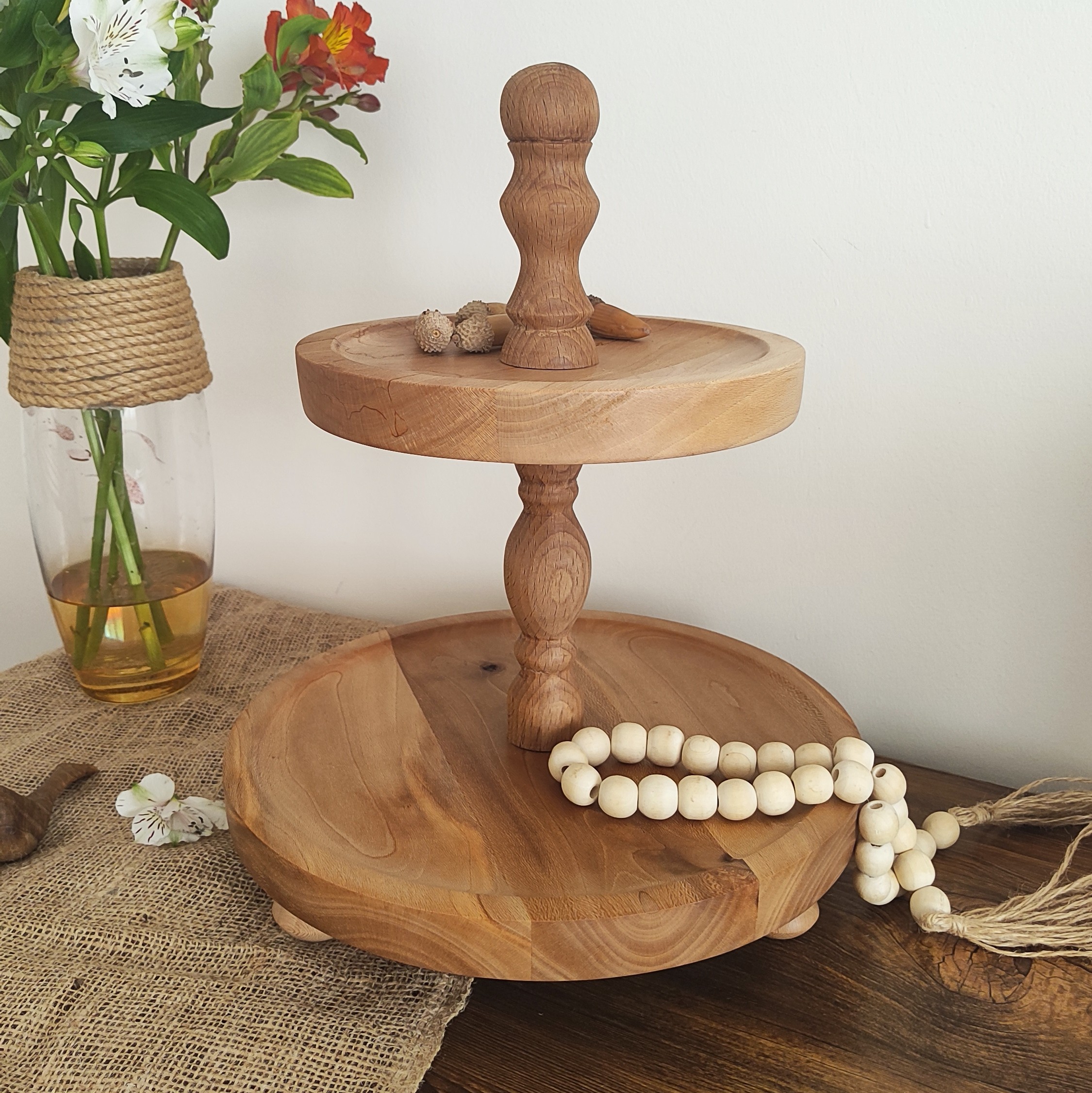 استند دوطبقه شیرینی خوری اردوخوری چوبی