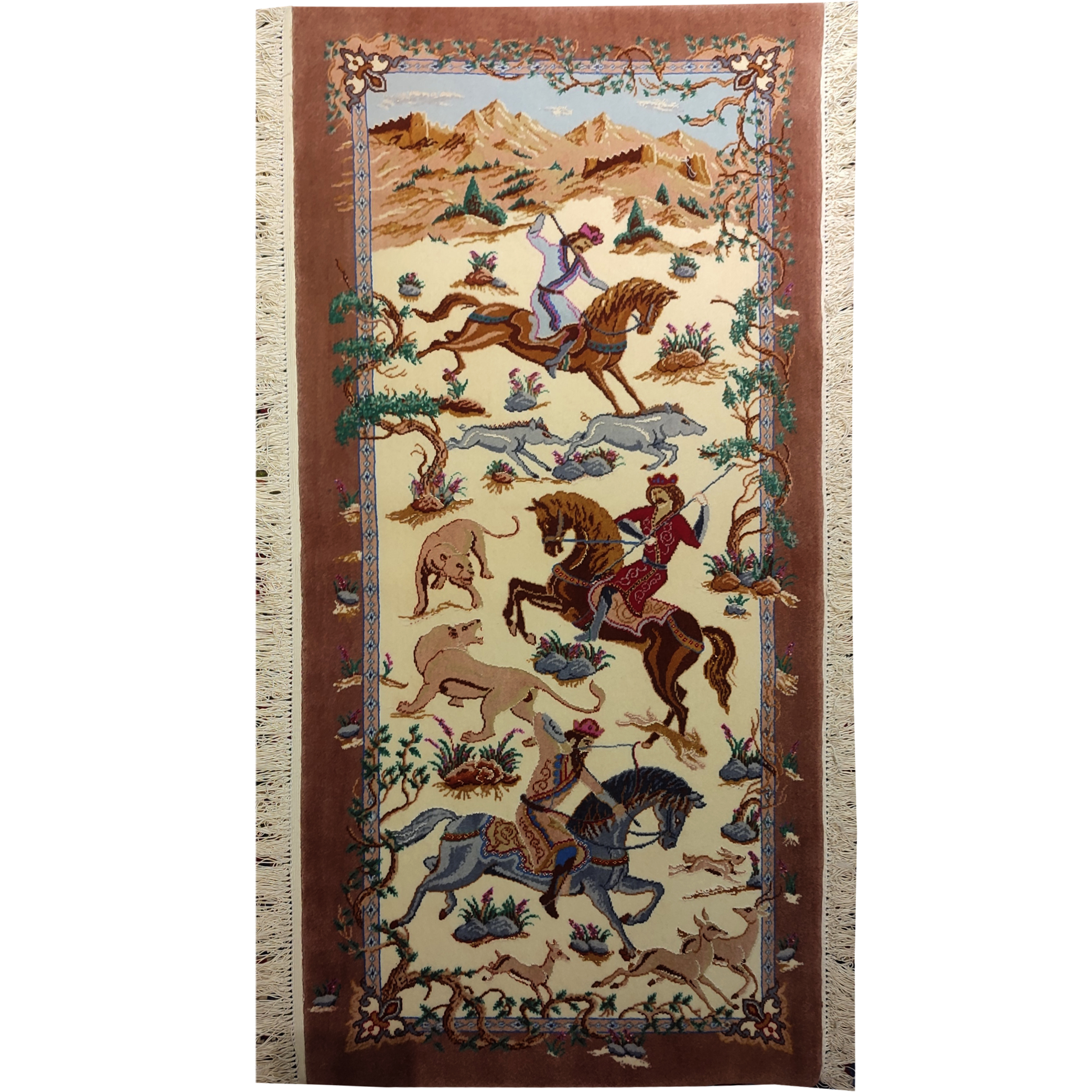 فرش دستبافت نیم متری طرح شکارگاه مدل MA