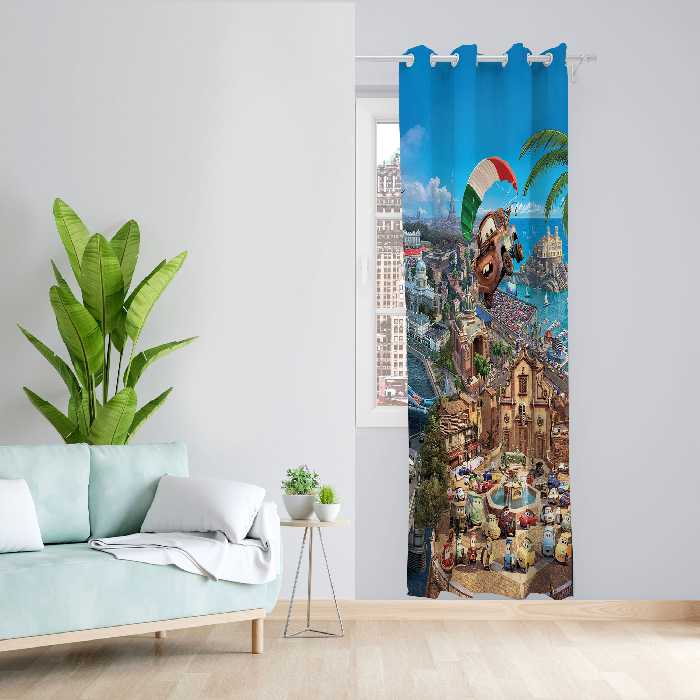  پرده مدل ماشین ها مخمل پانچی کد 953 سایز 140x280 سانتی متر