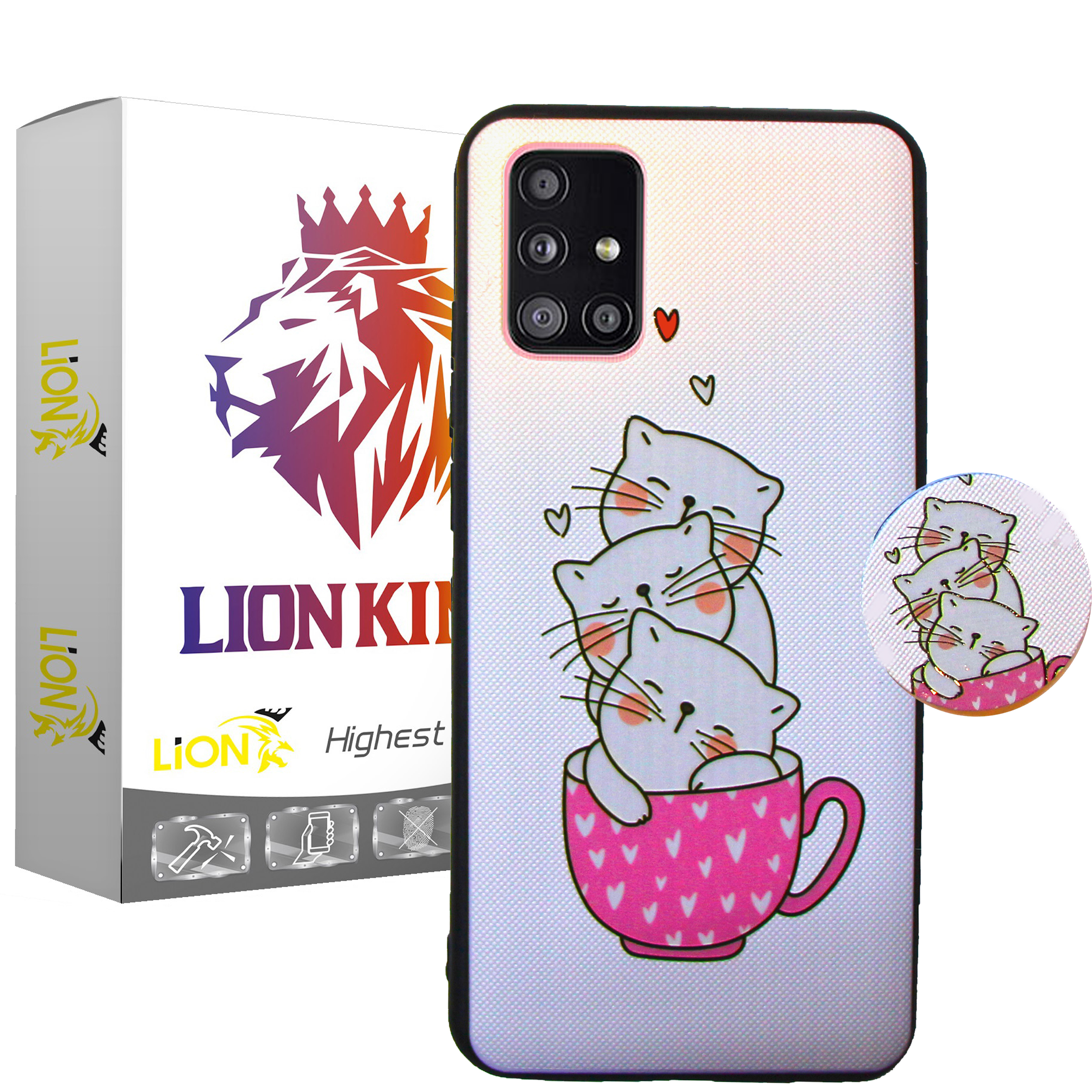 کاور لاین کینگ مدل livan cat مناسب برای گوشی موبایل سامسونگ Galaxy A71 به همراه پایه نگهدارنده