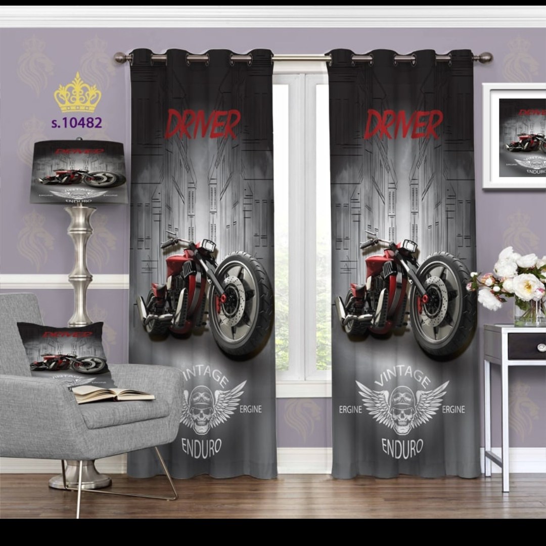 پرده اتاق خواب پسرانه دو قواره طرح فانتزی و اسپرت موتور کد S10482