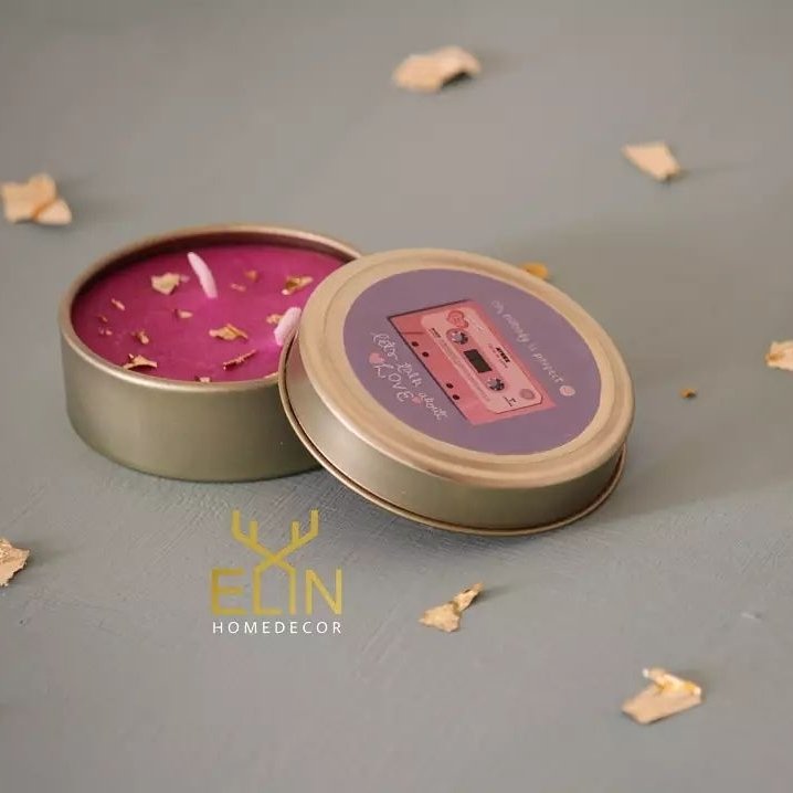 شمع قوطی فلزی، شمع فلزی ، شمع با تزئین ورق طلا