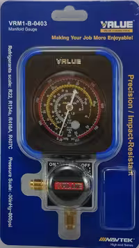 گیج منیفولد تکی شارژ گاز نیم دور قرمز فشار بالا برند والیو VALUEمدل VRM1-B-0403 | آریا سیتی