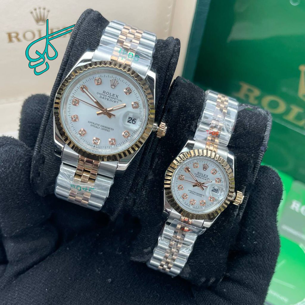 خرید ست ساعت زنانه و مردانه رولکس دی جاست موتور ژاپن کیفیت عالی رنگ ثابت کد 2116675 - ردگل