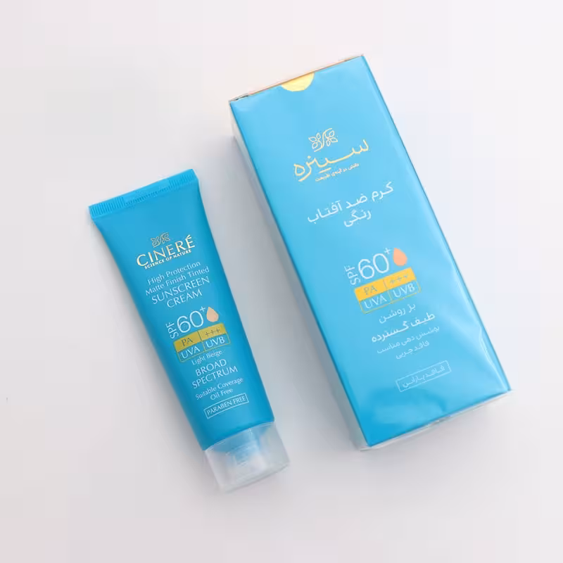 کرم ضدآفتاب رنگی بژ روشن SPF60 سینره 50 میل فاقد چربی 90501