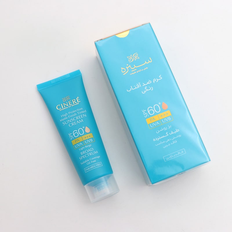 کرم ضدآفتاب رنگی بژ روشن SPF60 سینره 50 میل فاقد چربی 90501