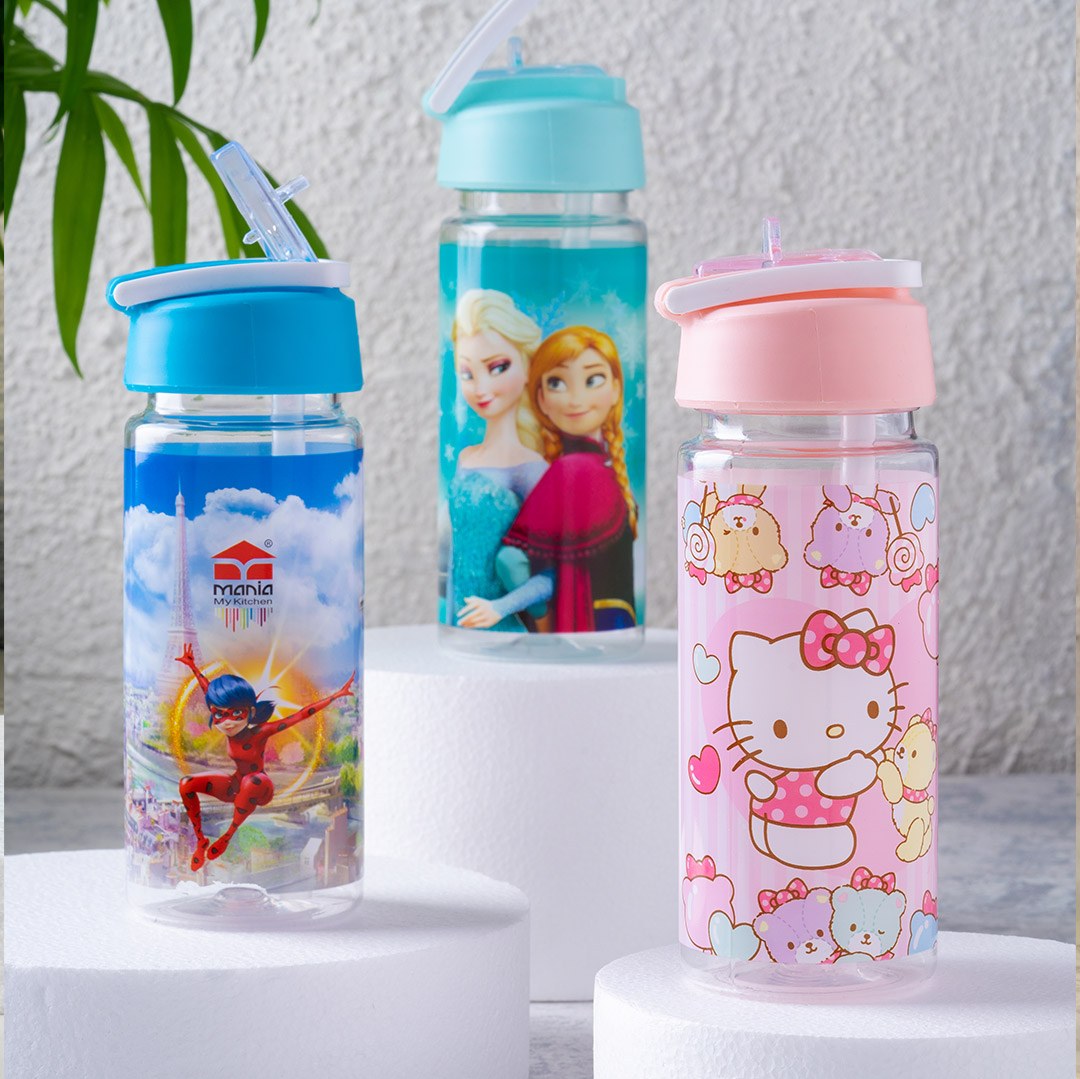 بطری طرح کارتونی مانیا مدل نی دار 430ml