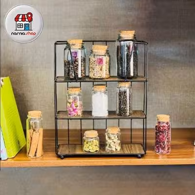 استند جا ادویه 3 طبقه فلزی کف چوبی