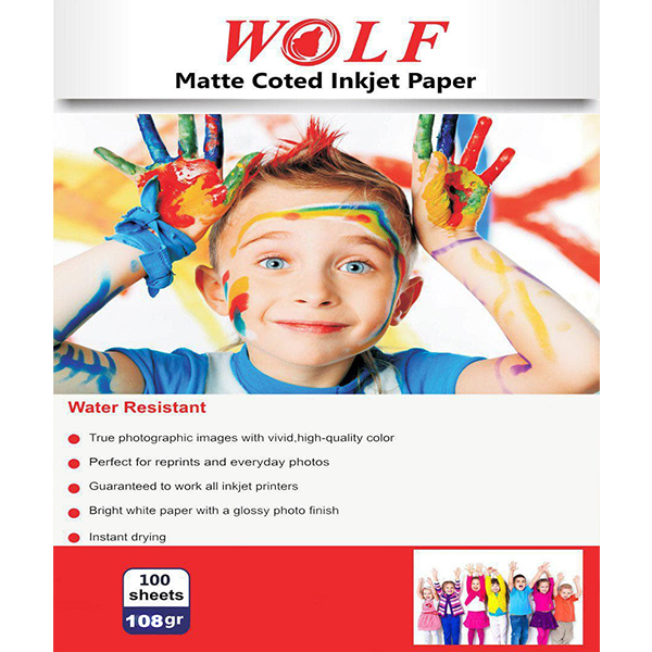 کاغذ چاپ عکس کوتد ولف مدل  PN-108G سایز A4 بسته 100 عددی